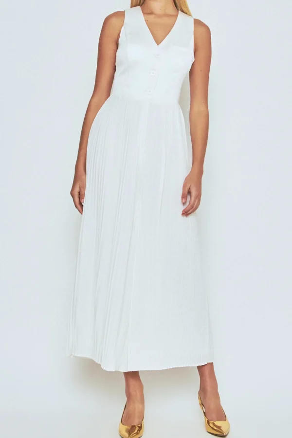 ENDLESS ROSE Tops | One Pieces*- Mixed Media Vest Pleated Jumpsuit CREAM