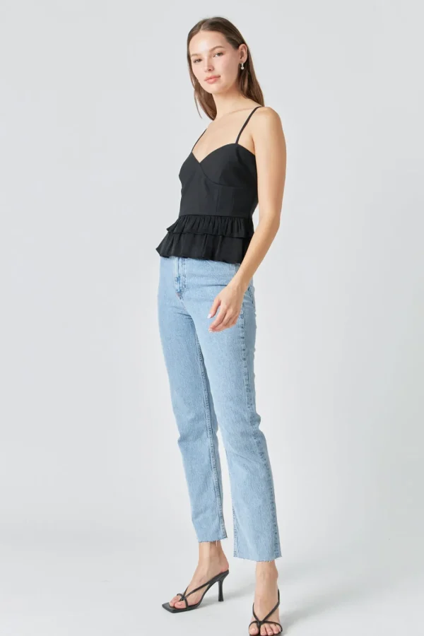 ENDLESS ROSE Tops*- Mixed Media Layered Top BLACK