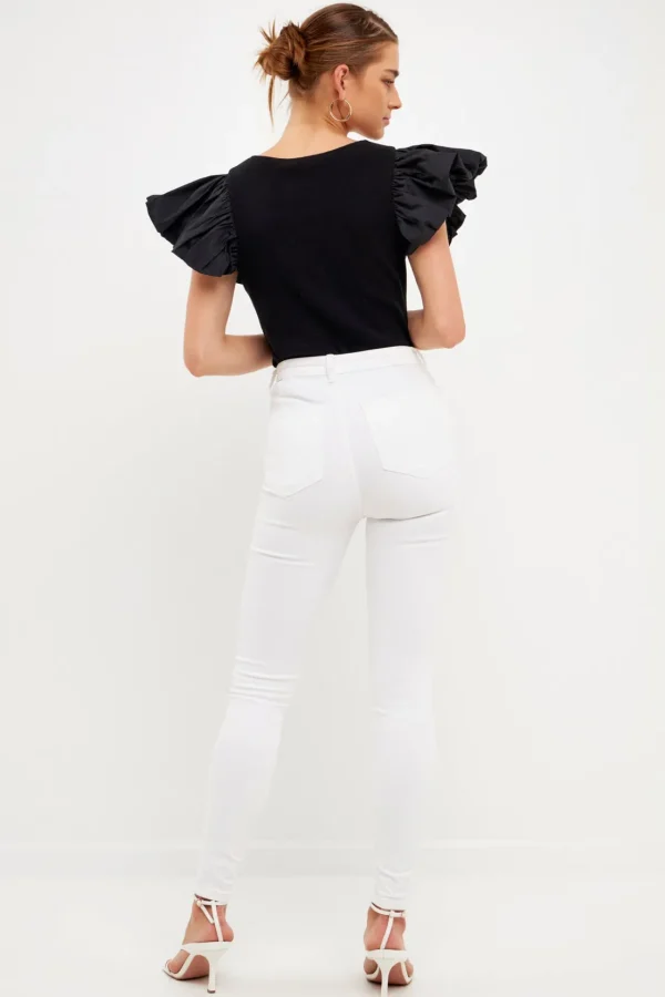 ENDLESS ROSE Sweaters & Knits*- Mixed Media Square Neckline Knit Top BLACK