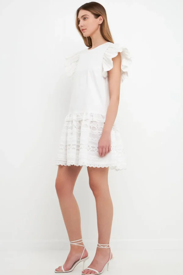ENDLESS ROSE White Dresses | Tops*- Mixed Media Mini Dress WHITE