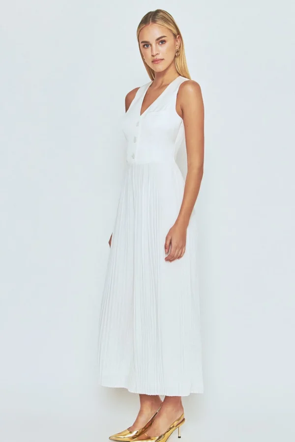 ENDLESS ROSE Tops | One Pieces*- Mixed Media Vest Pleated Jumpsuit CREAM