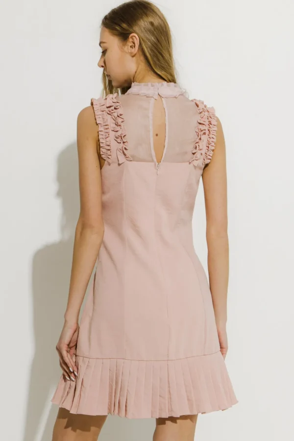 ENDLESS ROSE Tops*- Mixed Media A Line Dress with Ruffle Details POWDERPINK