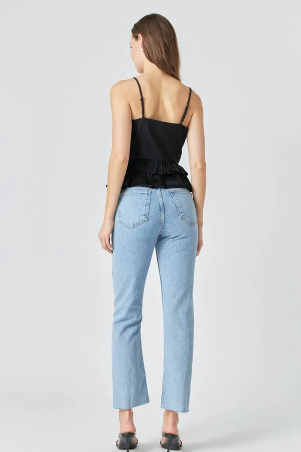 ENDLESS ROSE Tops*- Mixed Media Layered Top BLACK