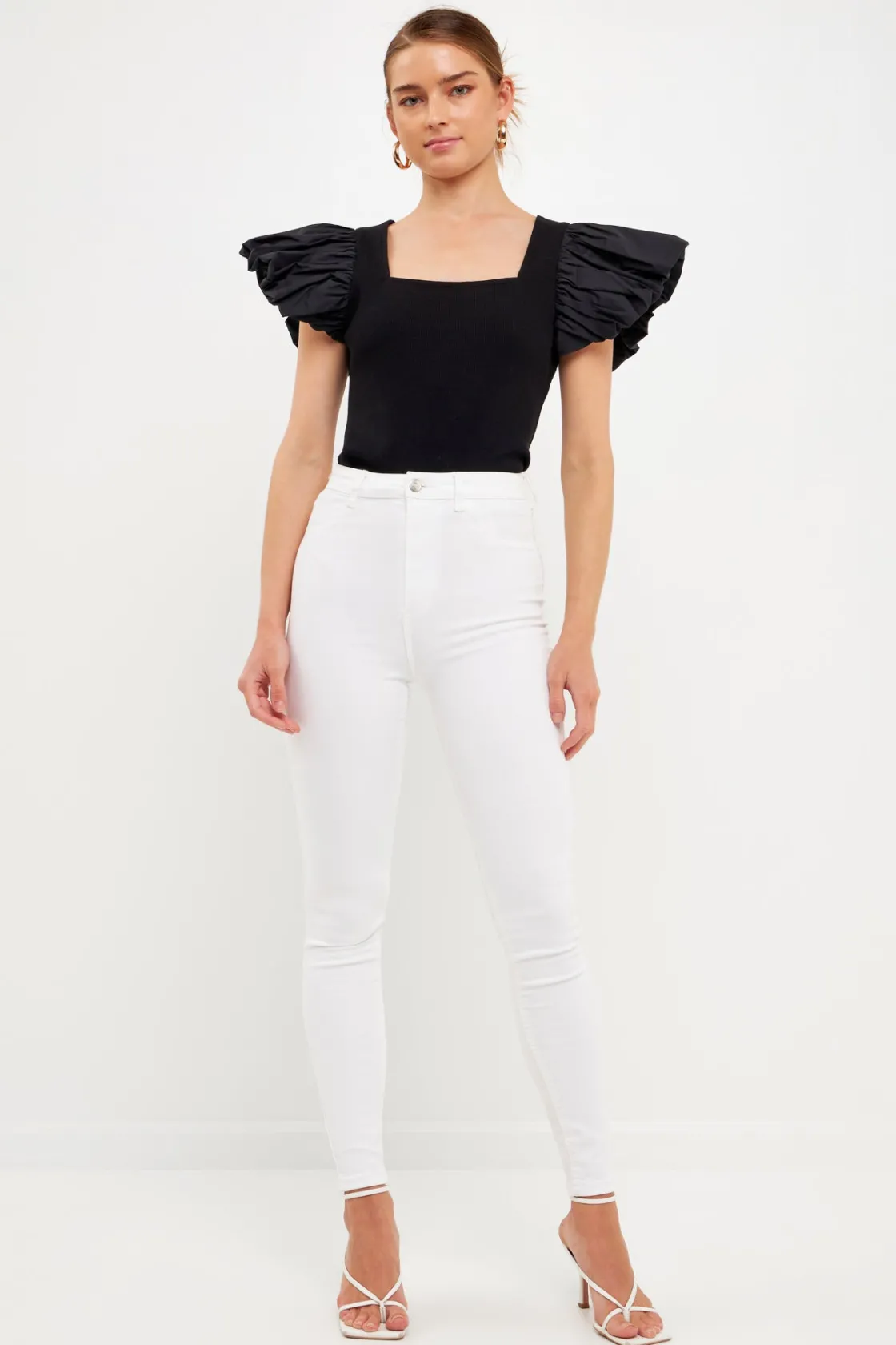 endless_rose__mixed_media_2-5.webp ENDLESS ROSE Sweaters & Knits*- Mixed Media Square Neckline Knit Top BLACK