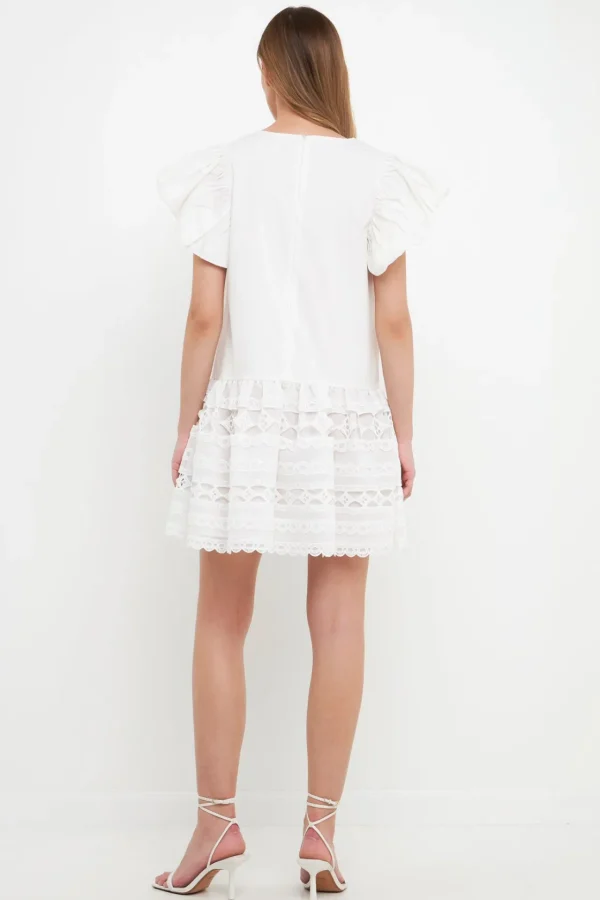 ENDLESS ROSE White Dresses | Tops*- Mixed Media Mini Dress WHITE