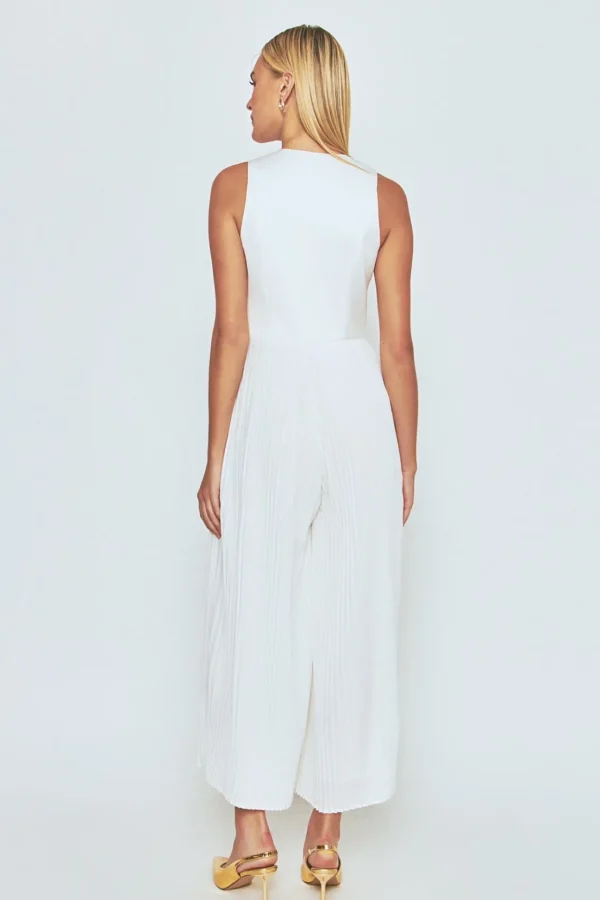 ENDLESS ROSE Tops | One Pieces*- Mixed Media Vest Pleated Jumpsuit CREAM