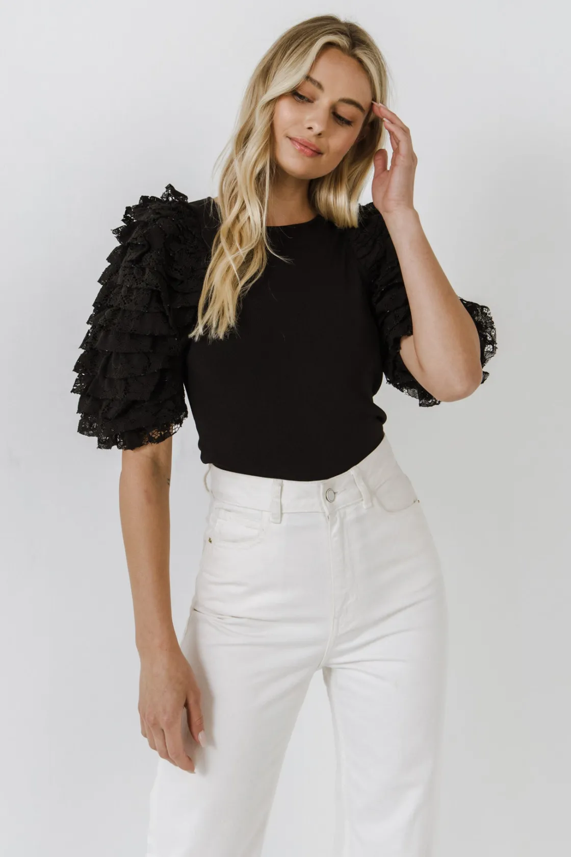 endless_rose__mixed_media_3-3.webp ENDLESS ROSE Tops*- Mixed Media Contrast Sleeve Top