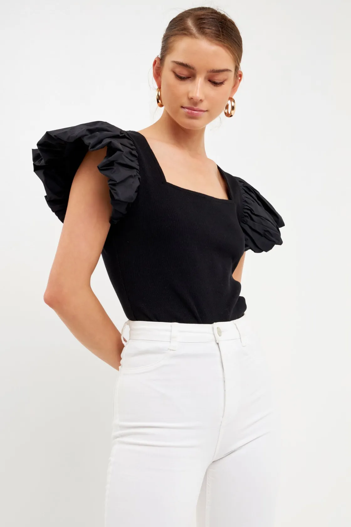 endless_rose__mixed_media_3-5.webp ENDLESS ROSE Sweaters & Knits*- Mixed Media Square Neckline Knit Top BLACK