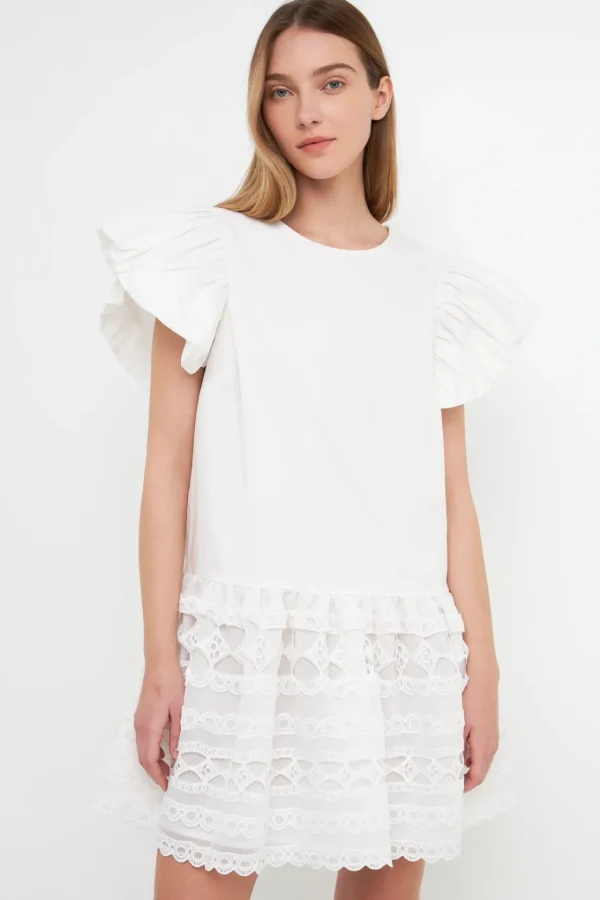 ENDLESS ROSE White Dresses | Tops*- Mixed Media Mini Dress WHITE