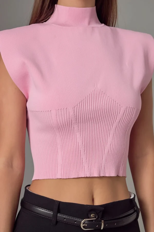 ENDLESS ROSE Tops*- Mock Neck Padded Knit Top