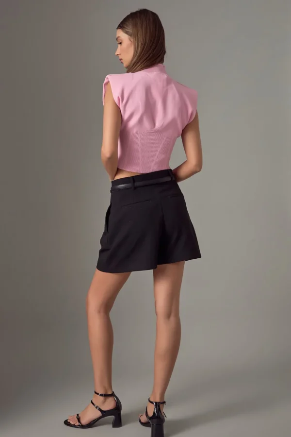 ENDLESS ROSE Tops*- Mock Neck Padded Knit Top