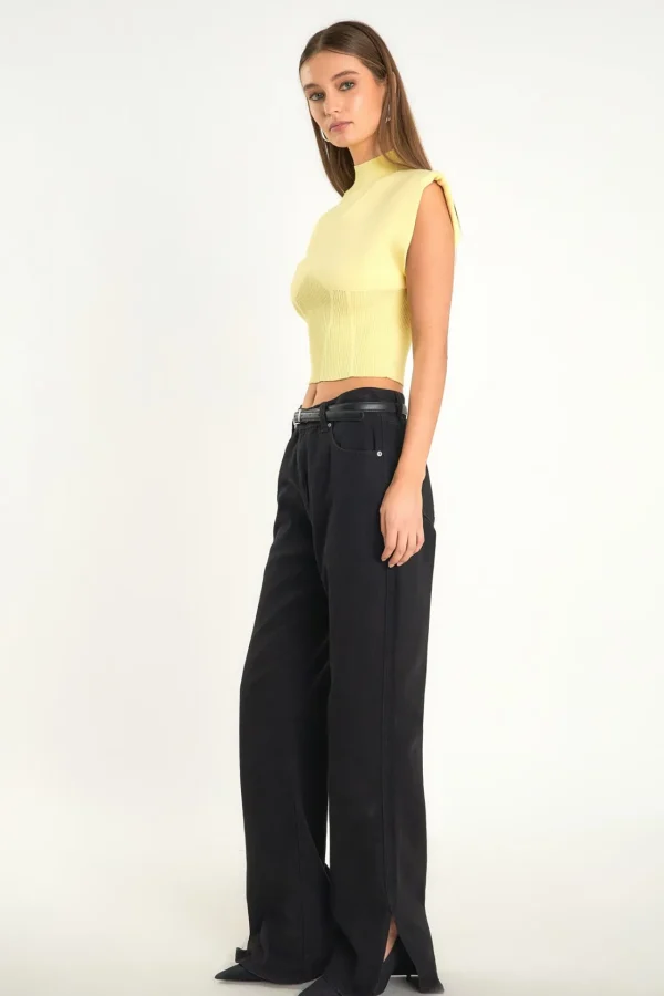 ENDLESS ROSE Tops*- Mock Neck Padded Knit Top