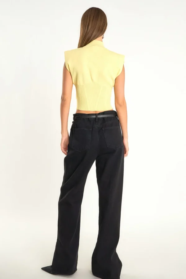 ENDLESS ROSE Tops*- Mock Neck Padded Knit Top