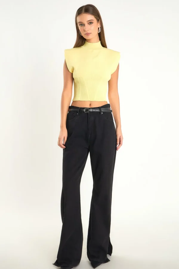 ENDLESS ROSE Tops*- Mock Neck Padded Knit Top