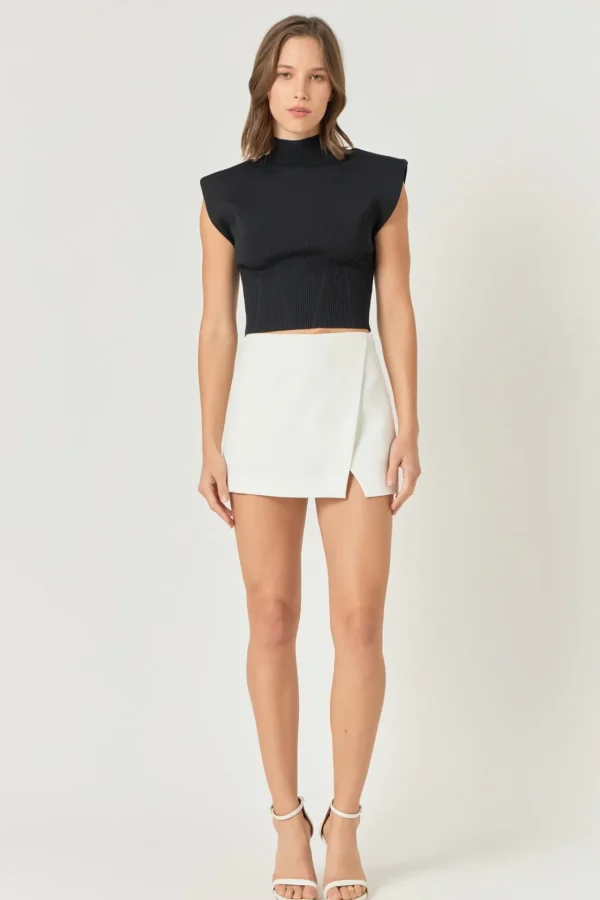 ENDLESS ROSE Tops*- Mock Neck Padded Knit Top
