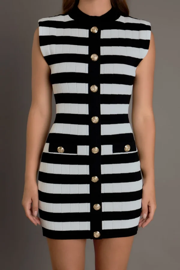ENDLESS ROSE Sweaters & Knits | Tops*- Mock Neck Striped Mini Dress BLACK/WHITE
