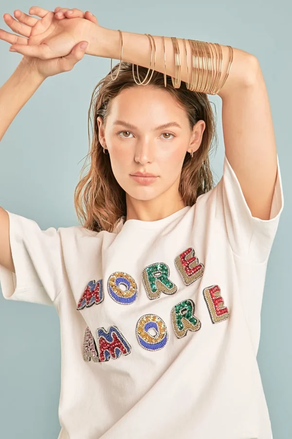 ENDLESS ROSE Tops*- More Amore Embellished Sweatshirt WHITE