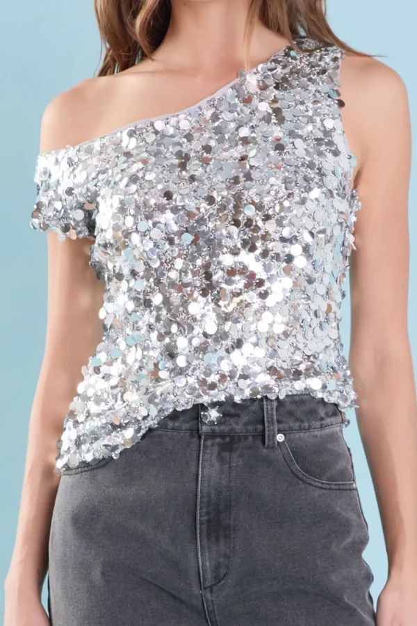 ENDLESS ROSE Tops*- Multi Sequins Sleeveless Top SILVER