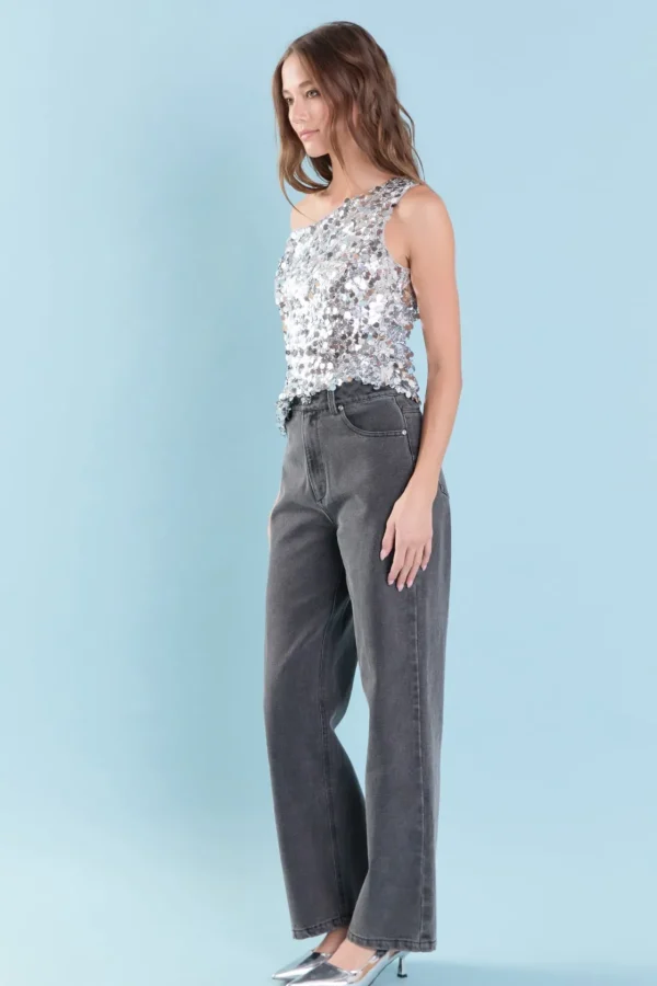 ENDLESS ROSE Tops*- Multi Sequins Sleeveless Top SILVER
