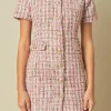 ENDLESS ROSE Tweed Dresses | Tops*- Multi Tweed Collared Short Sleeve Dress PINKMULTI