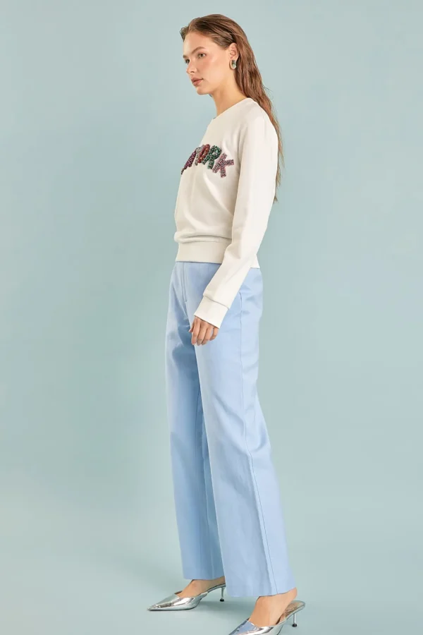 ENDLESS ROSE Tops*- New York Embellished Sweatshirt WHITE