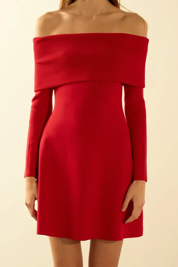 ENDLESS ROSE Sweaters & Knits | Tops*- Off Shoulder MIni Flare Knit Dress RED