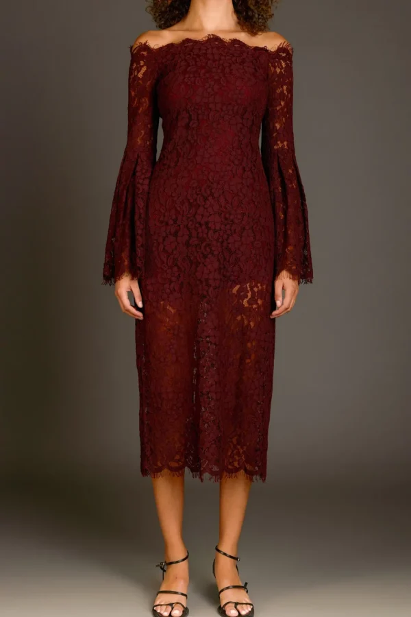 ENDLESS ROSE Lace Dresses | Tops*- Off Shoulder Lace Maxi Dress BURGUNDY