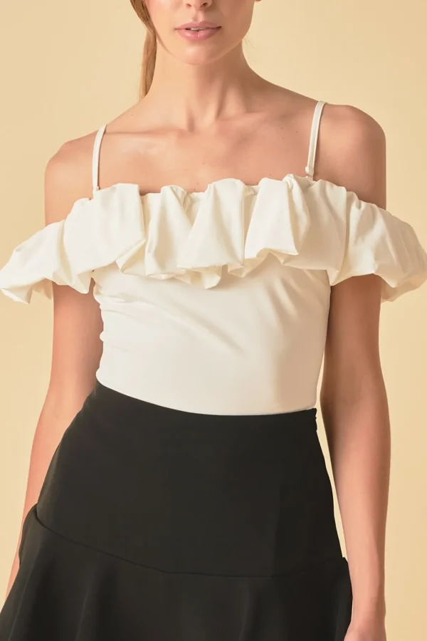 ENDLESS ROSE Tops*- Off Shoulder Bubble Top WHITE