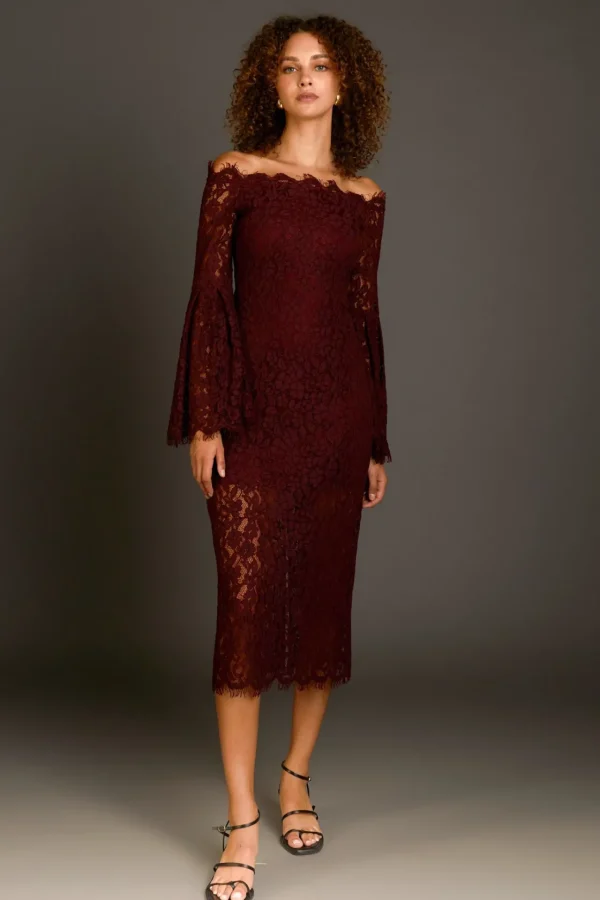 ENDLESS ROSE Lace Dresses | Tops*- Off Shoulder Lace Maxi Dress BURGUNDY
