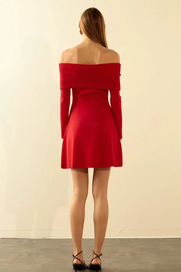 ENDLESS ROSE Sweaters & Knits | Tops*- Off Shoulder MIni Flare Knit Dress RED