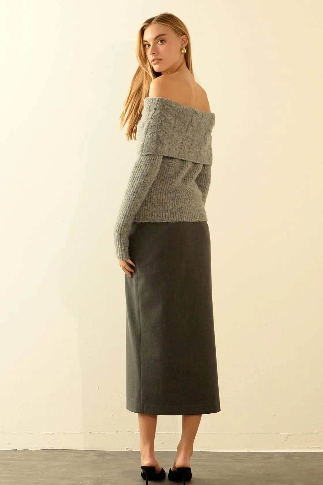 endless_rose__off_shoulde_2-4.webp ENDLESS ROSE Sweaters & Knits | Tops*- Off Shoulder Cable Knit Sweater HEATHERGREY