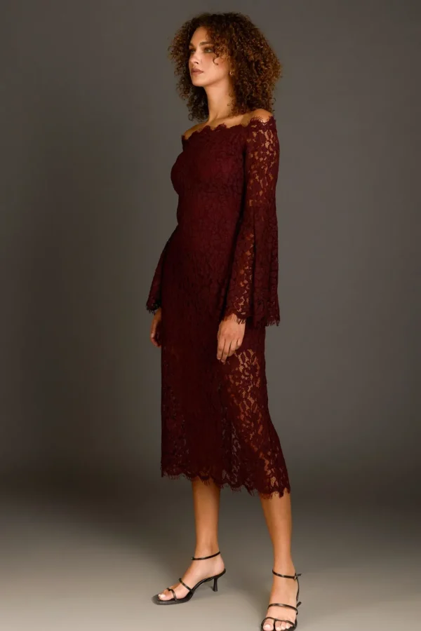 ENDLESS ROSE Lace Dresses | Tops*- Off Shoulder Lace Maxi Dress BURGUNDY
