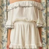 ENDLESS ROSE Tops*- Off The Shoulder Ruffled Romper Sheer Sleeves WHITE/BLACK