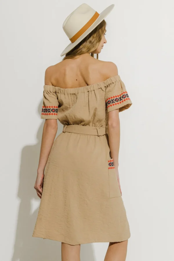 ENDLESS ROSE Tops*- Off the Shoulder Embroidered Dress BEIGE