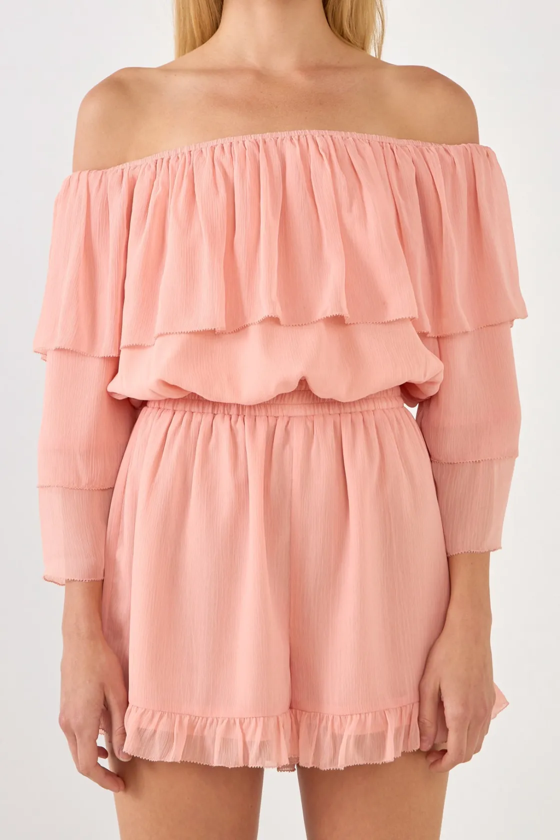 endless_rose__offshoulder_0.webp ENDLESS ROSE Tops*- Off-shouldered Romper with Stitch Detail BLUSH