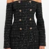 ENDLESS ROSE Tweed Dresses | Tops*- Off-The-Shoulder Tweed Mini Dress BLACK