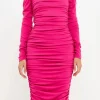 ENDLESS ROSE Bodycon Dresses | Tops*- Off-The-Shoulder Ruched Midi Dress FUCHSIA