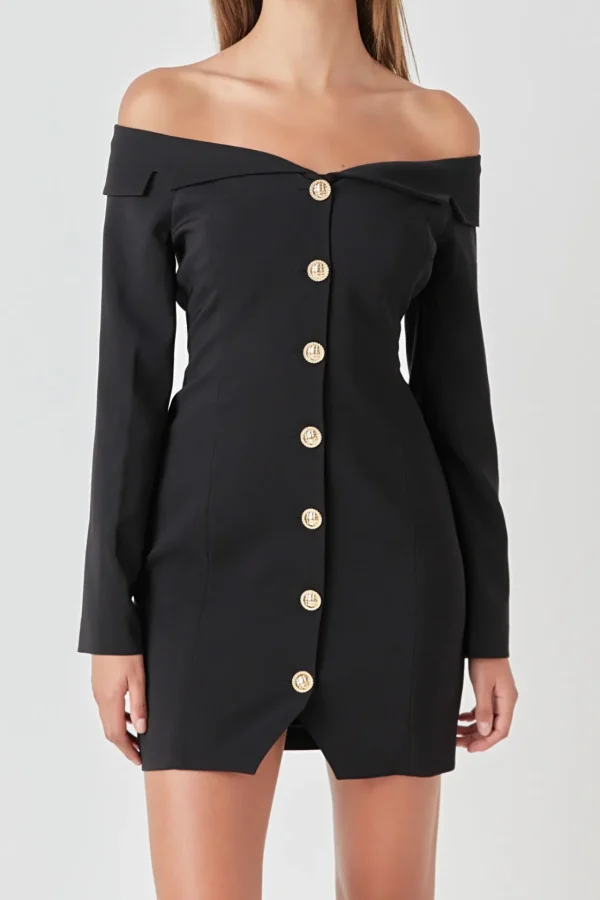ENDLESS ROSE Little Black Dress | Blazers*- Off-The-Shoulder Blazer Dress BLACK