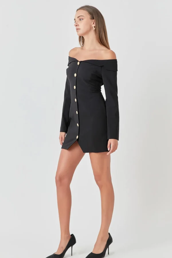 ENDLESS ROSE Little Black Dress | Blazers*- Off-The-Shoulder Blazer Dress BLACK