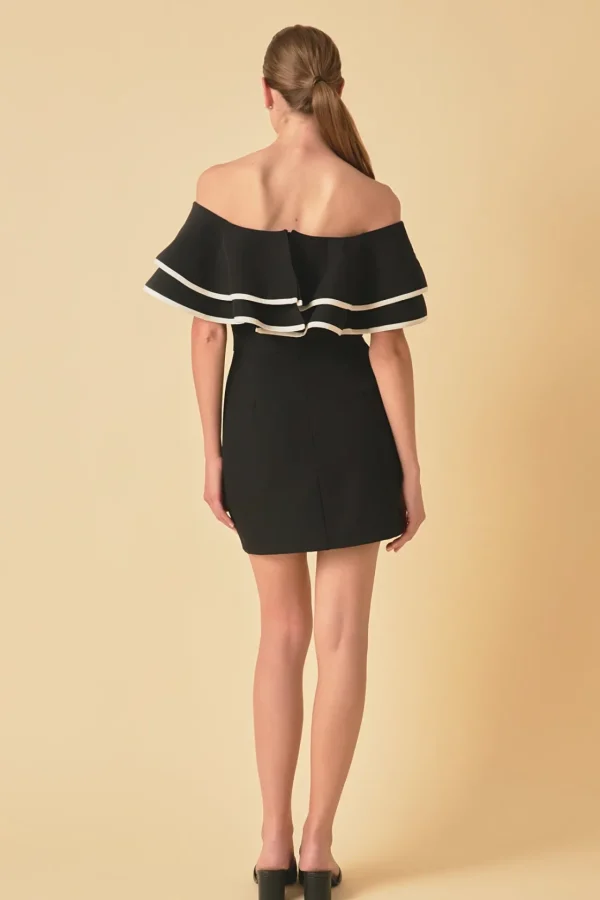 ENDLESS ROSE Sweaters & Knits | Tops*- Off-The-Shoulder Ruffle Mini Dress BLACK/WHITE