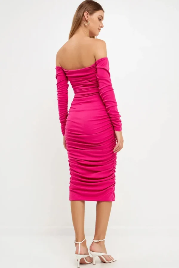 ENDLESS ROSE Bodycon Dresses | Tops*- Off-The-Shoulder Ruched Midi Dress FUCHSIA