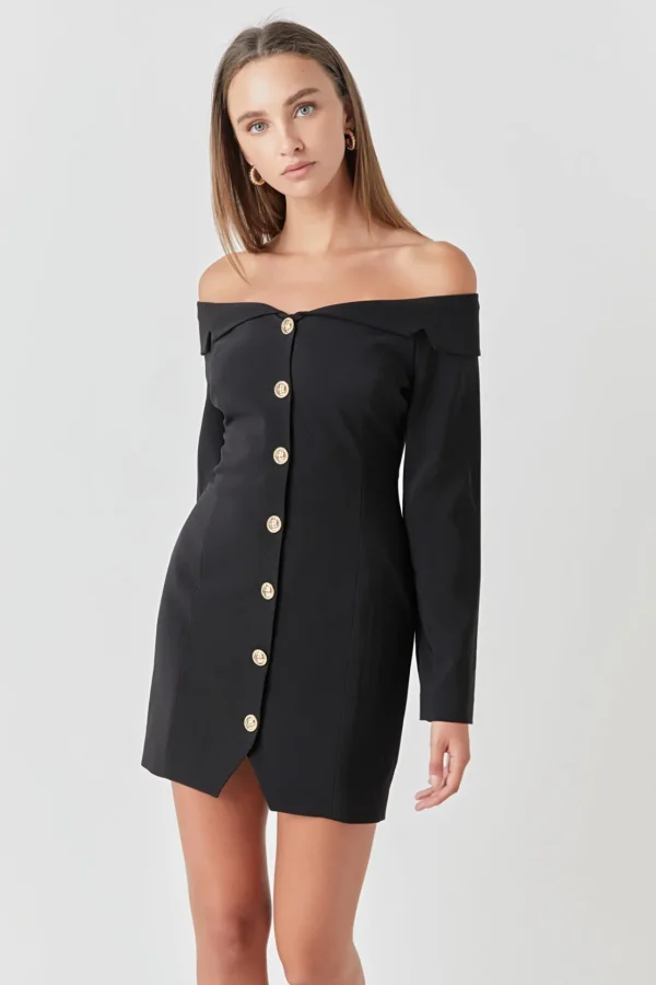 ENDLESS ROSE Little Black Dress | Blazers*- Off-The-Shoulder Blazer Dress BLACK