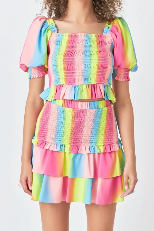 ENDLESS ROSE Tops*- Ombre Stripe Smocked Top MULTI