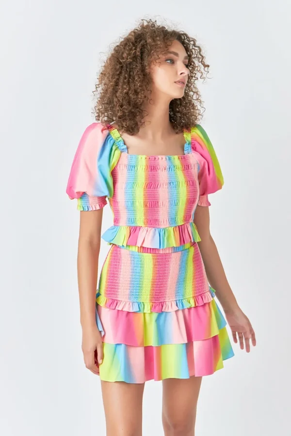 ENDLESS ROSE Tops*- Ombre Stripe Smocked Top MULTI