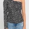 ENDLESS ROSE Tops*- One Shoulder Sleeve Woven Blouse BLACKMULTI