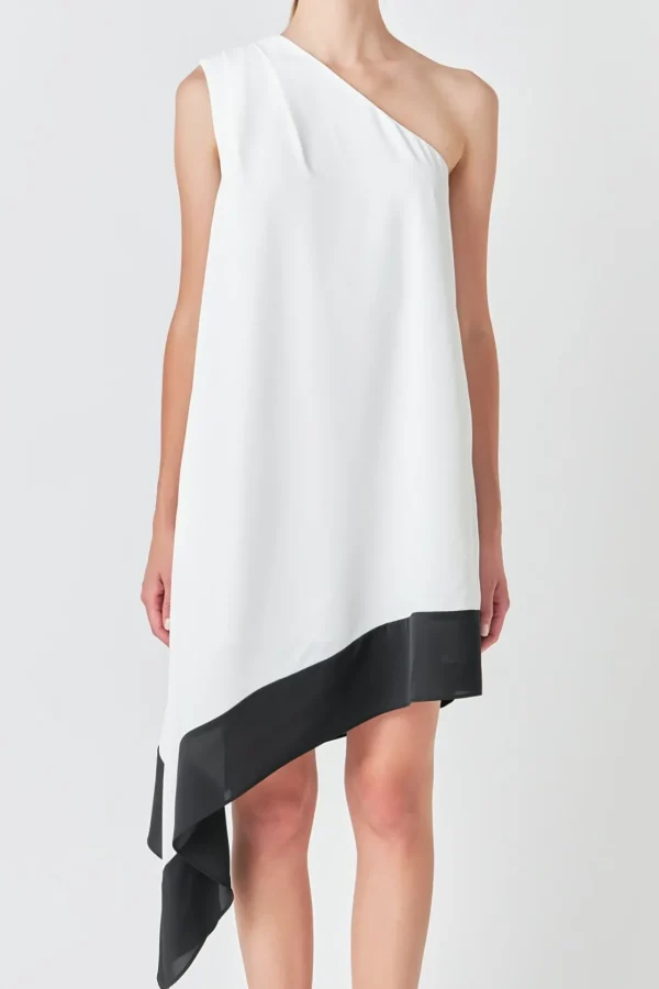 ENDLESS ROSE One Shoulder*- One Shoulder Colorblock Dress CREAM/BLACK