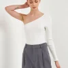 ENDLESS ROSE Tops*- One Shoulder Ribbed Knit Bodysuit