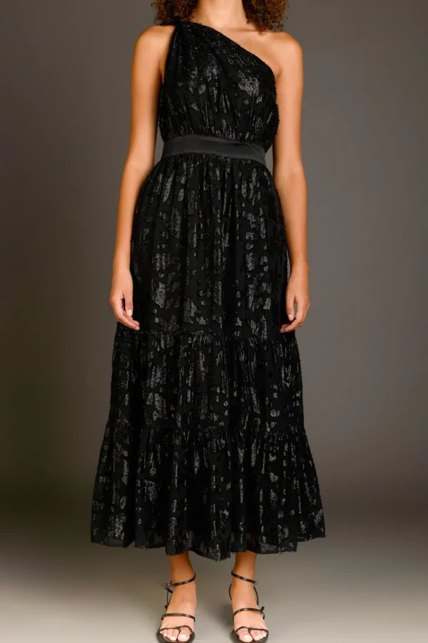 ENDLESS ROSE One Shoulder | Tops*- One Shoulder Chiffon Maxi Dress BLACK