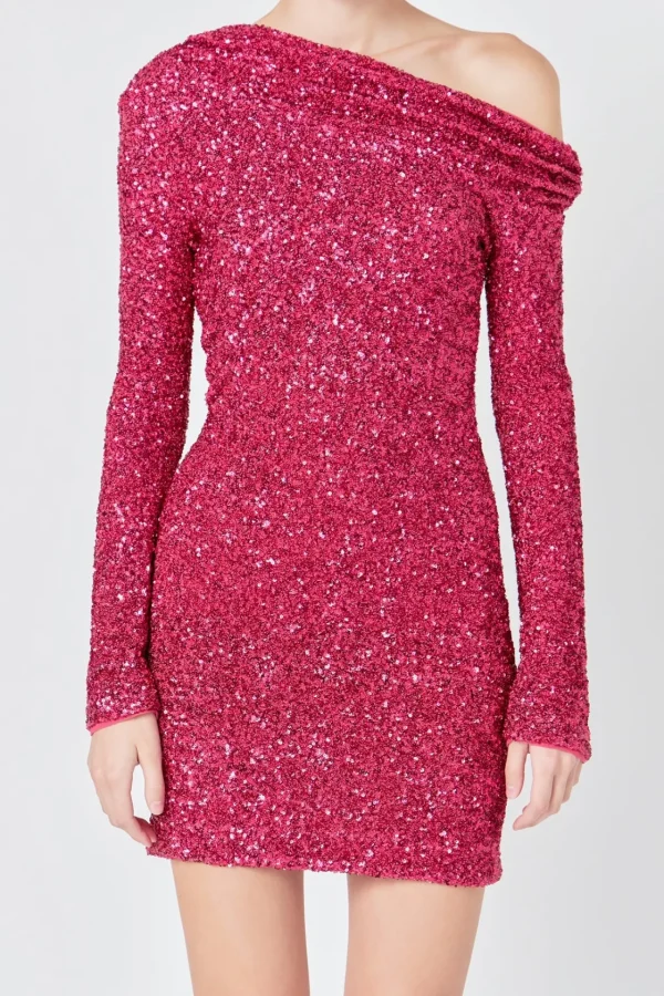 ENDLESS ROSE One Shoulder | Tops*- One Shoulder Sequins Dress BERRY