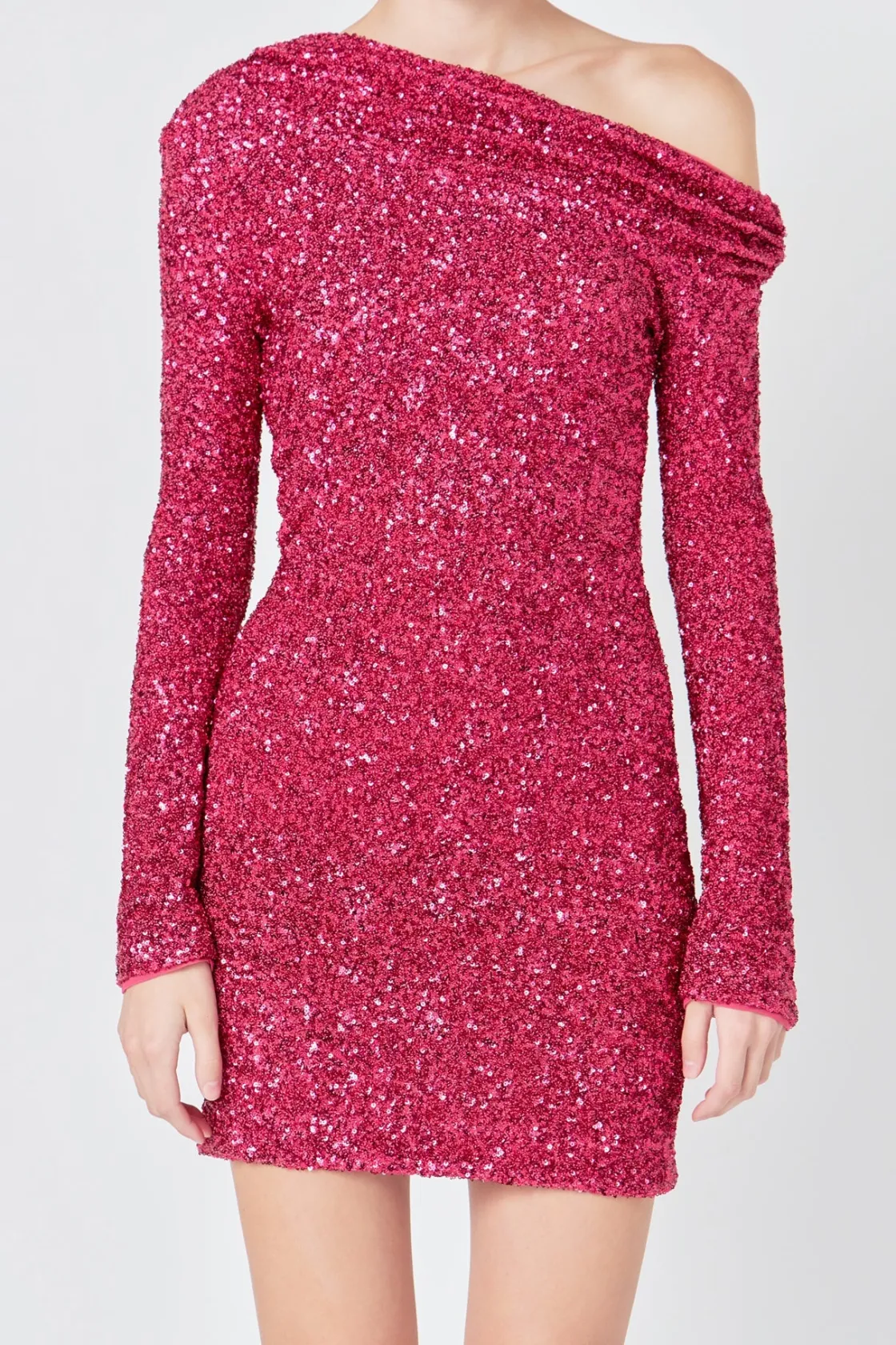 endless_rose__one_shoulde_0-12.webp ENDLESS ROSE One Shoulder | Tops*- One Shoulder Sequins Dress BERRY